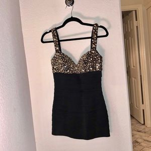 Sherri Hill black and silver beaded bandage dress